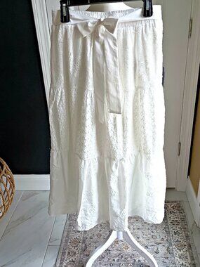 NEW! BOHO ROMANCE WHITE LACE & COTTON SKIRT